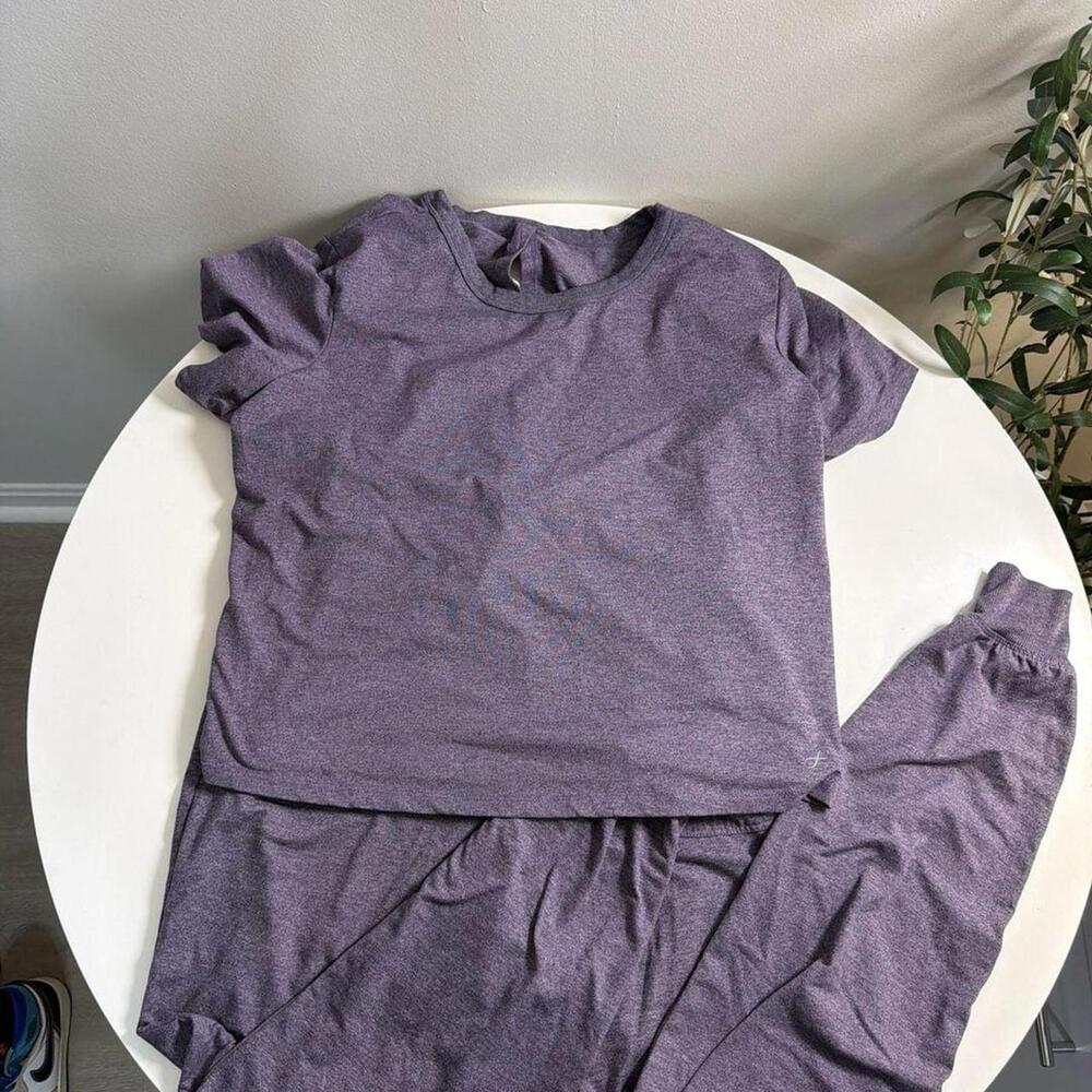 Purple Two-Piece Casual Lounge Set with Short Sleeve Top and Jogger Pants